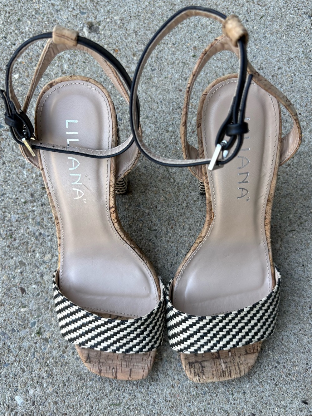 Liliana Cork Platform Block Heel Sandals Woven Cork Strappy Ankle Heels Size 5.5